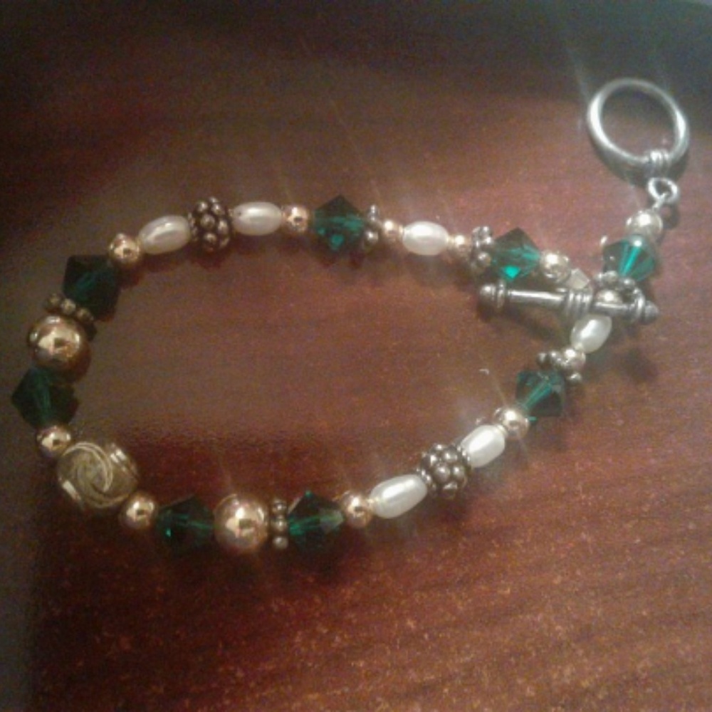 Artisan Boho Bracelet, Precious Metals & Pearls